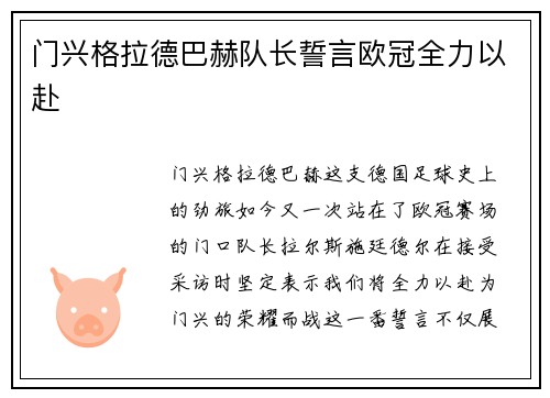 门兴格拉德巴赫队长誓言欧冠全力以赴